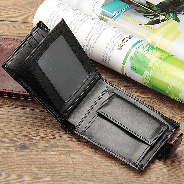 Picture of Factory direct men's small card bag European and American buckle short money clip stitching coin purse horizontal leather wallet men's
