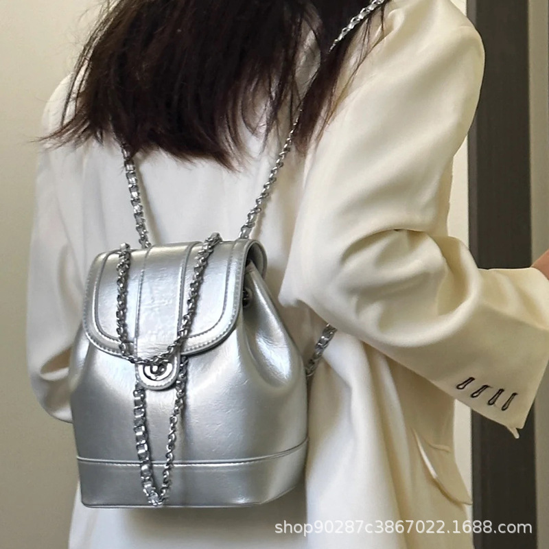 Picture of in stock South Korea Small Casual Crowd Bag Small Chanel Style Chain Bag Small Schoolbag Women's Bag Backpack Lightweight Backpack