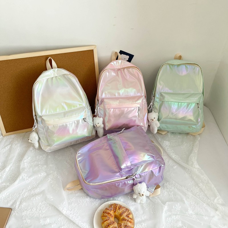 Picture of Summer New Laser Cartoon Couple Backpack Campus Simple Fashion High School Student Schoolbag Without Pendant