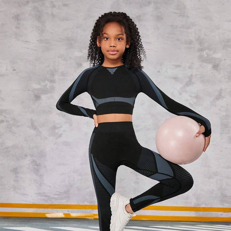 Picture of Children's Tight-Fitting Yoga Clothes, Women's Suits, High-Waisted, Quick-Drying, Outdoor Sports Fitness Clothes, Long-Sleeved Trousers, Two-Piece Children's Clothing Set