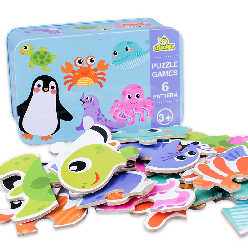 Six-In-One Irregular Children's Cartoon Animal Transportation Dinosaur Iron Box Puzzle Kindergarten Puzzle Toy