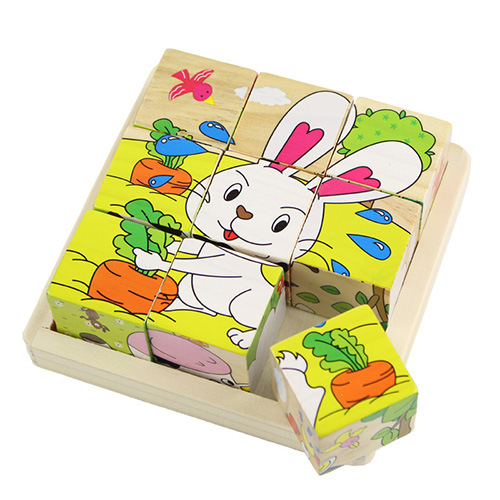 Wooden three-dimensional jigsaw puzzle children's birthday gift kindergarten educational toys wooden 3D building blocks six-sided painting