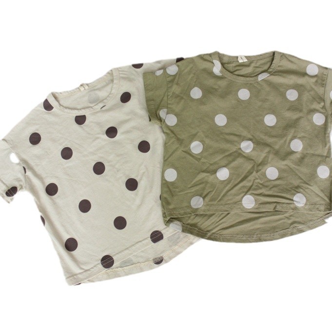 Picture of Summer Kidsren's T-Shirt Short-Sleeved Boys' Bottoming Shirt Korean Style Round Neck Polka Dot Versatile Girls' Tops Cotton Spot Wholesale