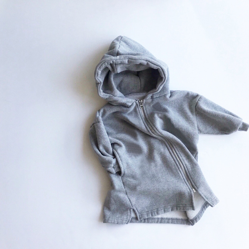 Picture of Winter Clothing Korean Style Children's Clothing New Style Korean Style Simple Velvet Sweatshirt for Boys and Girls Hooded Long Casual Jacket Versatile