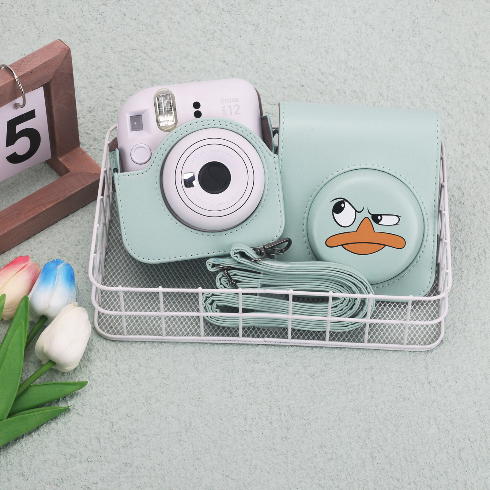 Picture of Dropshipping Polaroid Mini12 Cartoon Green Bottom Duck Camera Bag Magnetic + Back Pocket Storage Photo Style