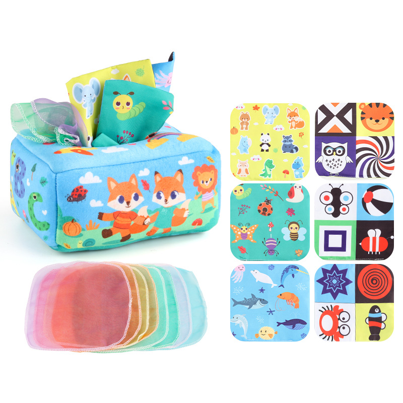 Picture of Amazon 12-piece Baby Cloth Book Tissue Box suit Animal Ocean Cloth Book Early Education Educational Baby Toys