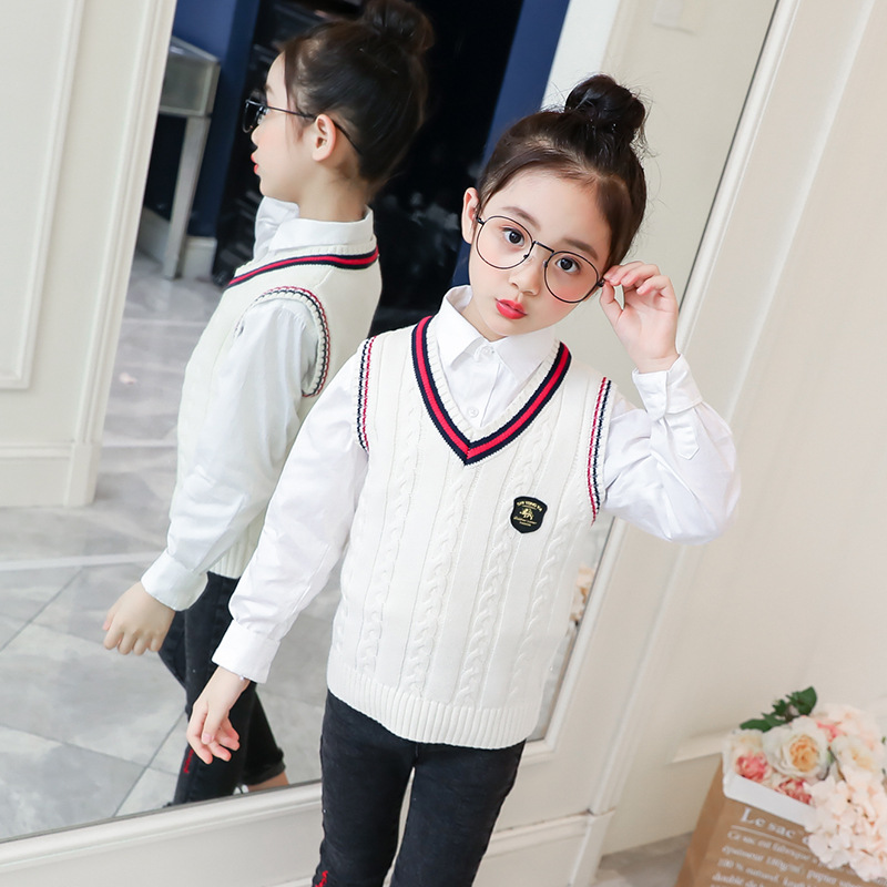 Picture of Children's Clothing Sweater Vest Spring and Autumn Children's College Style School Uniform Tops Pure Cotton Sweater Knitted Vest Jacket Wholesale
