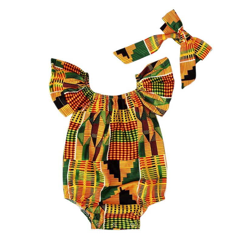 Hair Band Cute Baby Children European and American Girls African Bohemian Style Printed Jumpsuit Clothing ins