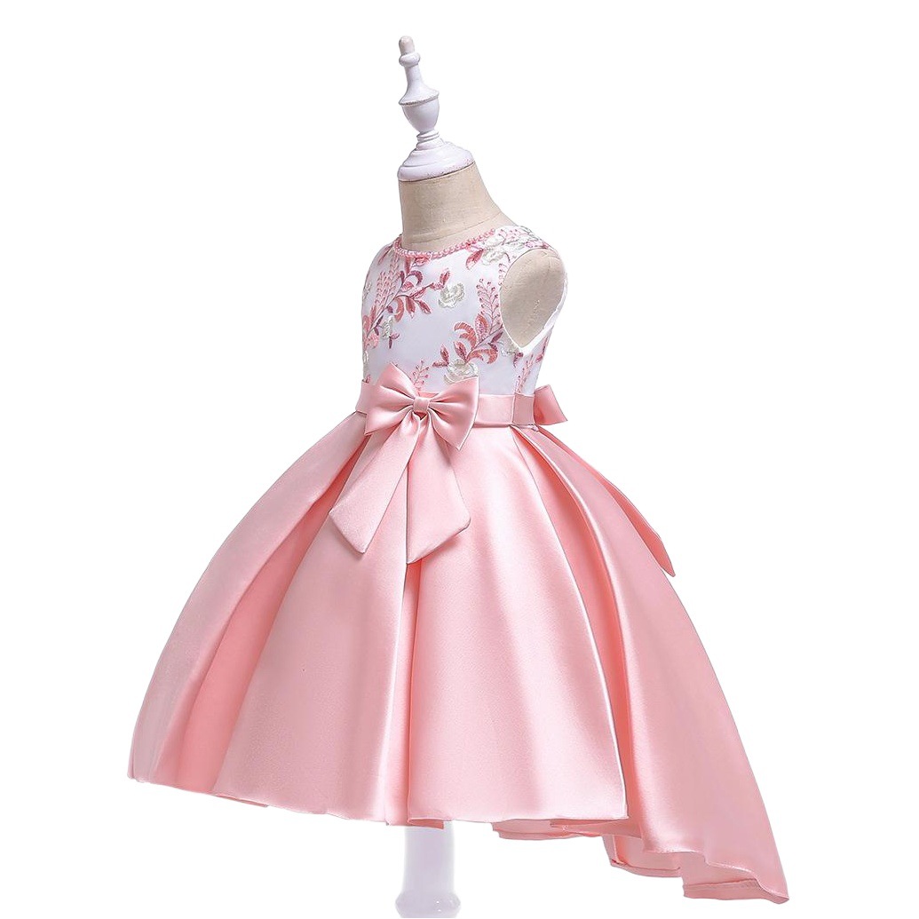 European and American Kidsren's Dress Girls Embroidered Beaded Princess Dress Bow Evening Dress Children's Catwalk Dress