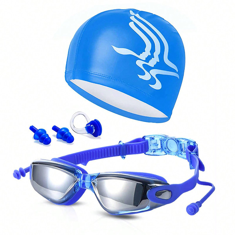 Picture of Amazon swimming goggles swimming cap nose clip earplug HD waterproof anti-fog large frame men's and women's swimming equipment goggles 7001