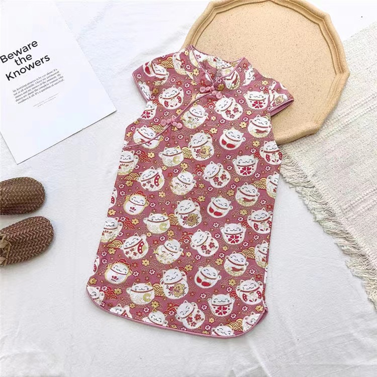 Picture of Summer New Style Girls 2025 New Style Girls Pure Cotton Chinese Style Ethnic Cheongsam Princess Skirt Baby Skirt
