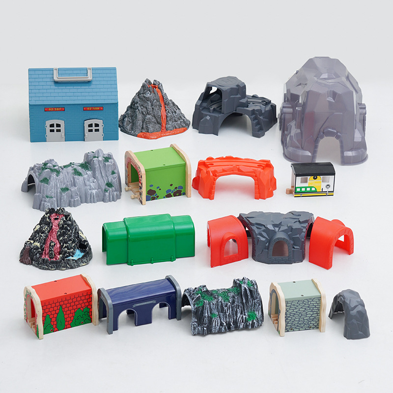 Picture of Children's wooden train track scene building accessories cave tunnel compatible Thomas train 2-6 years old