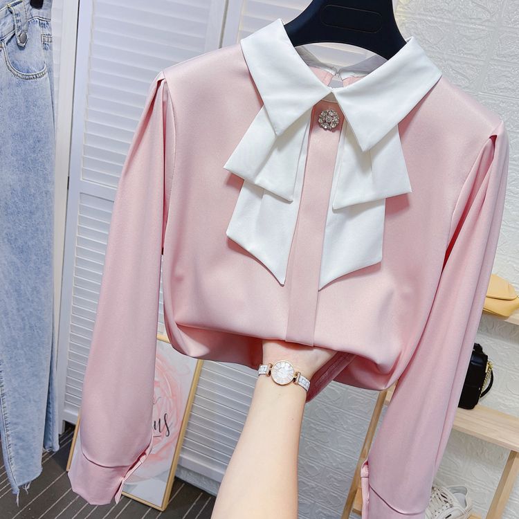 Picture of Small bow tie doll collar shirt women's autumn temperament OL fashion base shirt loose drape ribbon sweet top