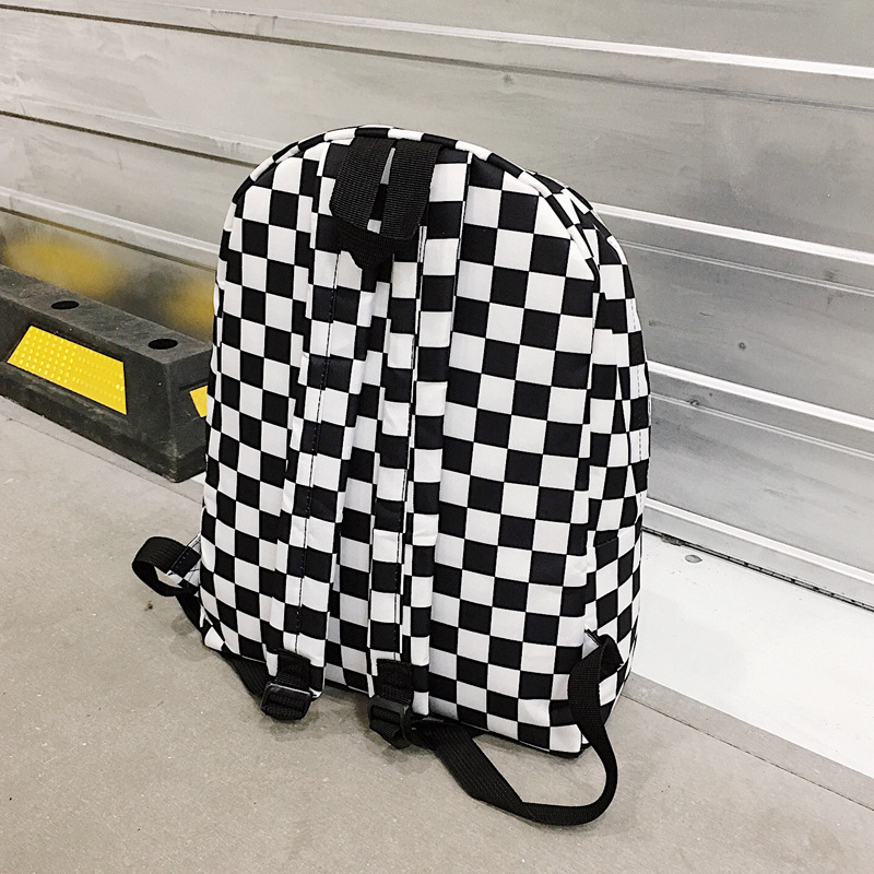 Picture of 2018 Black and White Plaid Backpack Casual Nylon Outdoor Travel Backpack Women's Bag Student Schoolbag