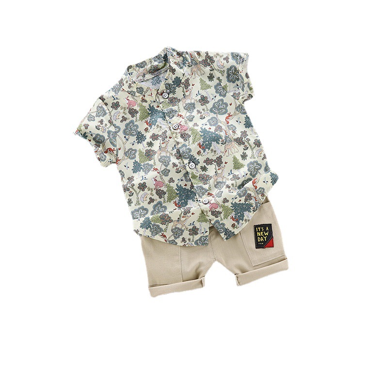 Picture of Baby boys' summer clothes 0-1-2-3 years old 12 months short sleeve suit baby children's clothing Super Western style clothes two-piece suit