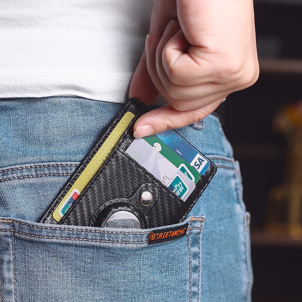 Picture of Hot selling cross-border short men's wallet carbon fiber pattern magnetic buckle card holder airtag tracker multi-function card holder