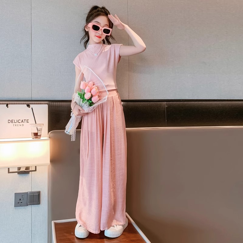 Picture of Original Version with Lining for Girls, Summer New Korean Fashion Internet Celebrity Casual Short-Sleeved Wide-Leg Pants Two-Piece Set