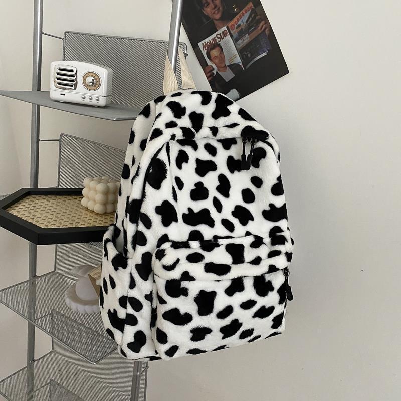Picture of New plush high-looking schoolbag female college student class bag Korean cute cow all-match trendy backpack