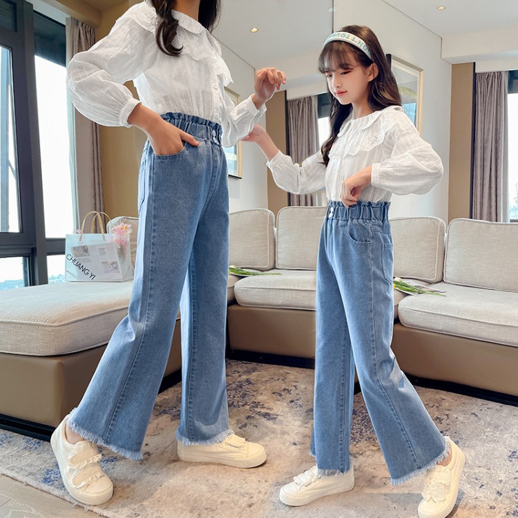 Picture of Girls' jeans wide-leg pants 2023 Spring and Autumn New Western style medium and large Children Korean style autumn pants outer pants