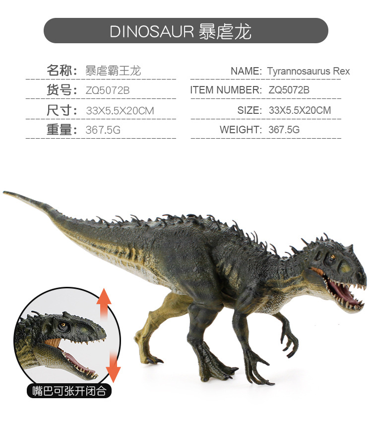 Picture of Animal Jurassic Dinosaur Model Series, Simulated Tyrannosaurus Dinosaur World, Various Static Toy Models