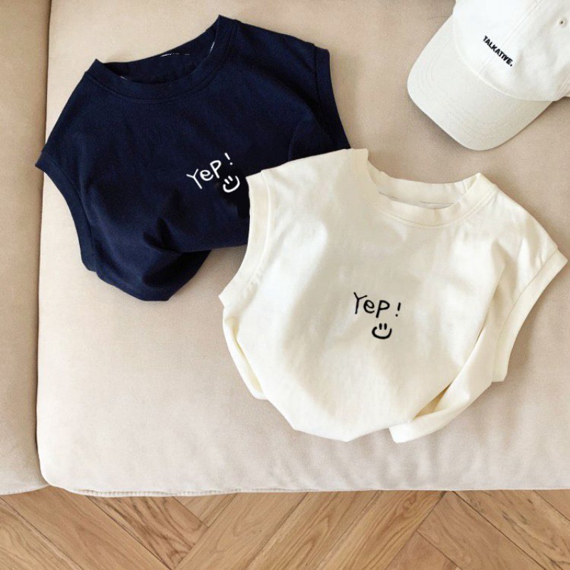 Picture of Pure Cotton Children's Cute Sleeveless T-Shirt 2024 Simple Small and Medium-Sized Boys and Girls Vest Top Summer Trendy T-Shirt