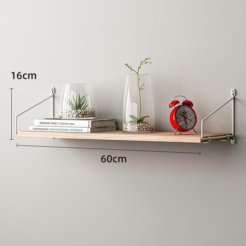 Picture of No-Drill Solid Wood Wall-Mounted Shelf, Straight Partition, Wall-Mounted Bookshelf, Bedroom Decorative Wall Storage