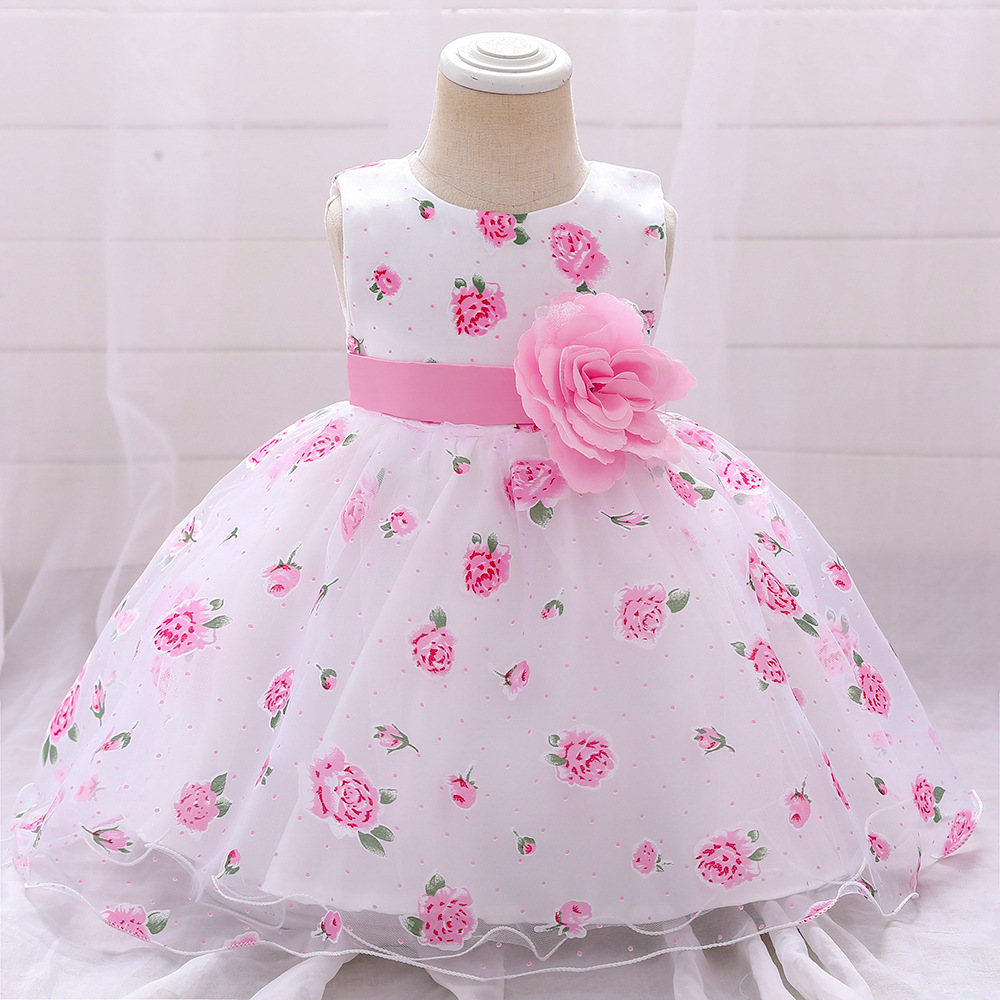 Picture of Wholesale Children's Dress 2025 European and American New Girls Dress Princess Dress Printed Flower Wedding Dress Catwalk Fluffy Princess Dress