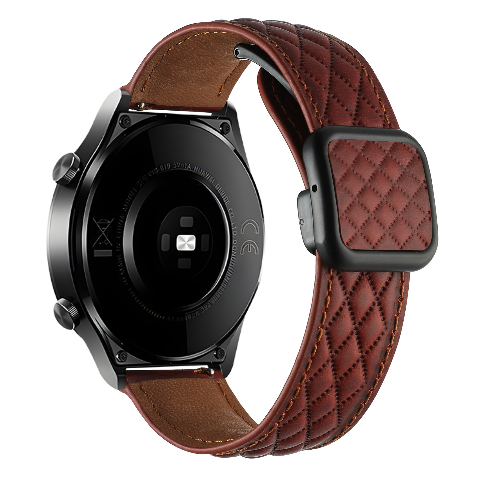 Picture of Suitable for Huawei Gt5 Samsung Watch Xiaomi S4 Genuine Leather Quilted Pattern Double-Sided Leather Foldableing Magnetic Square Buckle Watch Strap