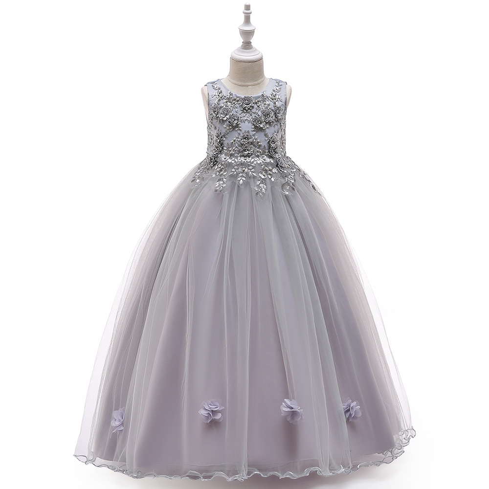 Picture of Cross-border New Children's Long Dress Flower Beaded Long Dress Girls' Catwalk Performance Puffy Princess Dress