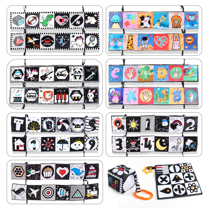 Baby early education educational toys double-sided black and white cloth book children's bed circumference pendant saliva square towel cognitive shape cloth book