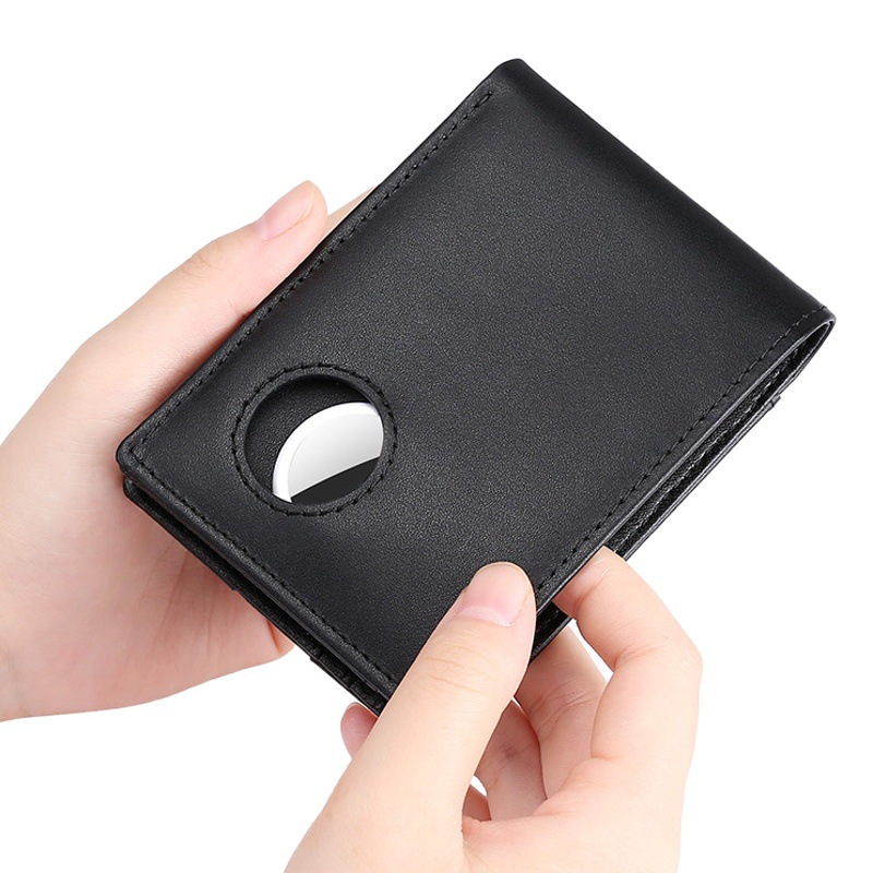 Cross-border American leather wallet men's airtag apple tracker locator gold clip anti-magnetic anti-theft wholesale