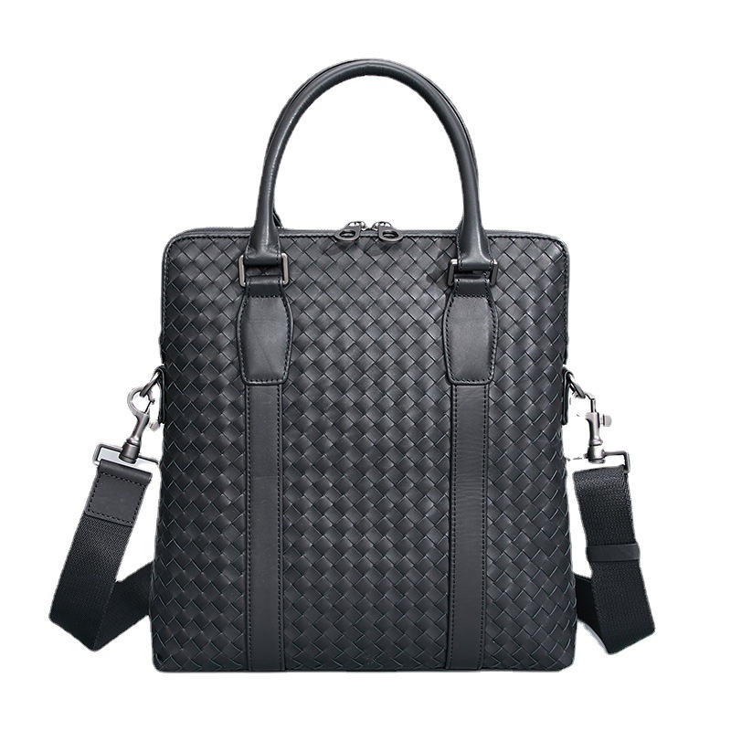 Factory wholesale New genuine leather men's bag portable briefcase woven first layer cowhide large capacity texture crossbody business