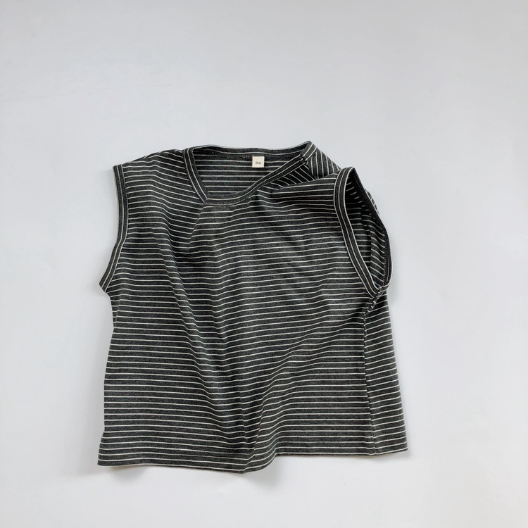 Picture of Korean Style Children's Vest Waistcoat Summer New Baby Boys and Girls Loose Crewneck Striped Knitted Vaistcoat Western Style Waistcoat