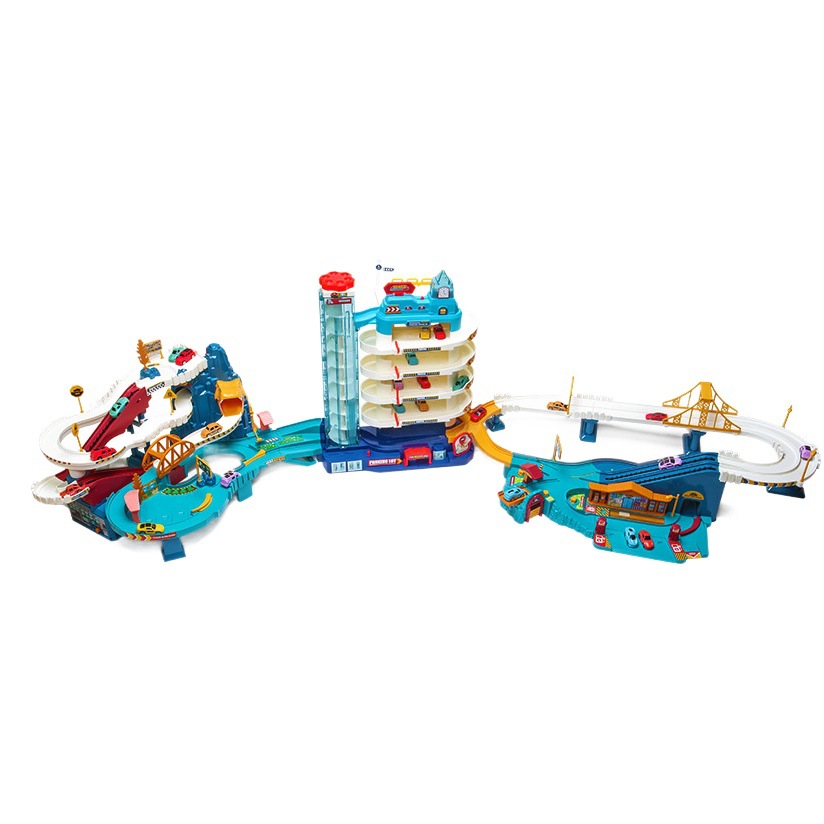 Children's Dinosaur Panshan Highway City Combination Rail Car Breaking through the Great Adventure Parking Building Educational Toy Boy