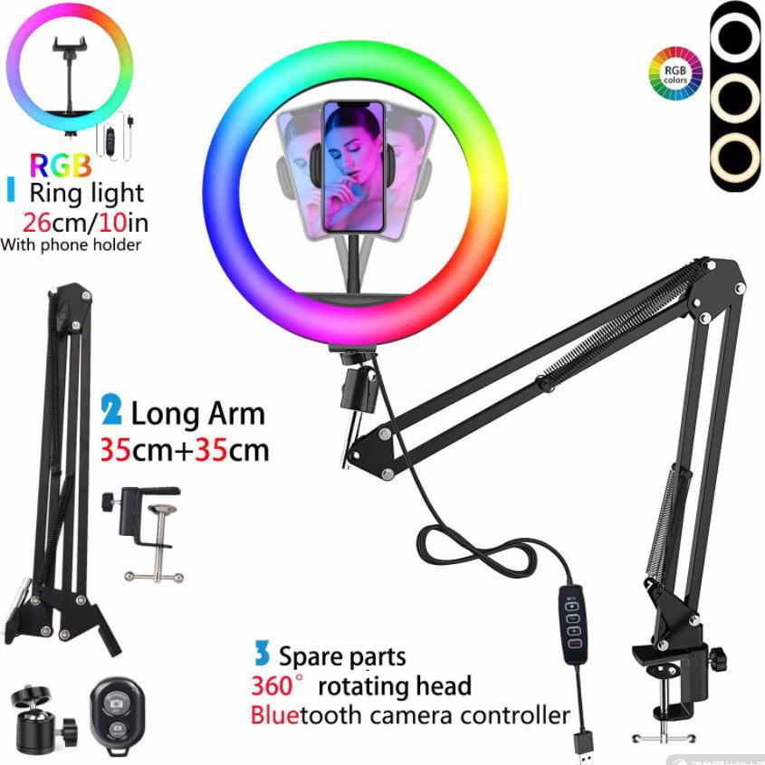 Picture of Amazon 10-inch self-timer ring light mobile phone cantilever overhead video recording fill light desktop live broadcast bracket