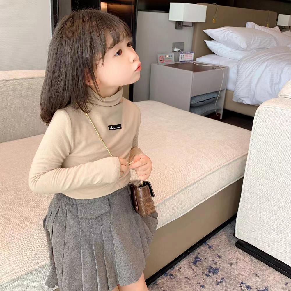 Picture of Girls' Bottoming Shirt 2025 Spring & Fall Pure Color Turtleneck T-Shirt Kidsren's Style Thickeneded Brushed Stretch Winter Top