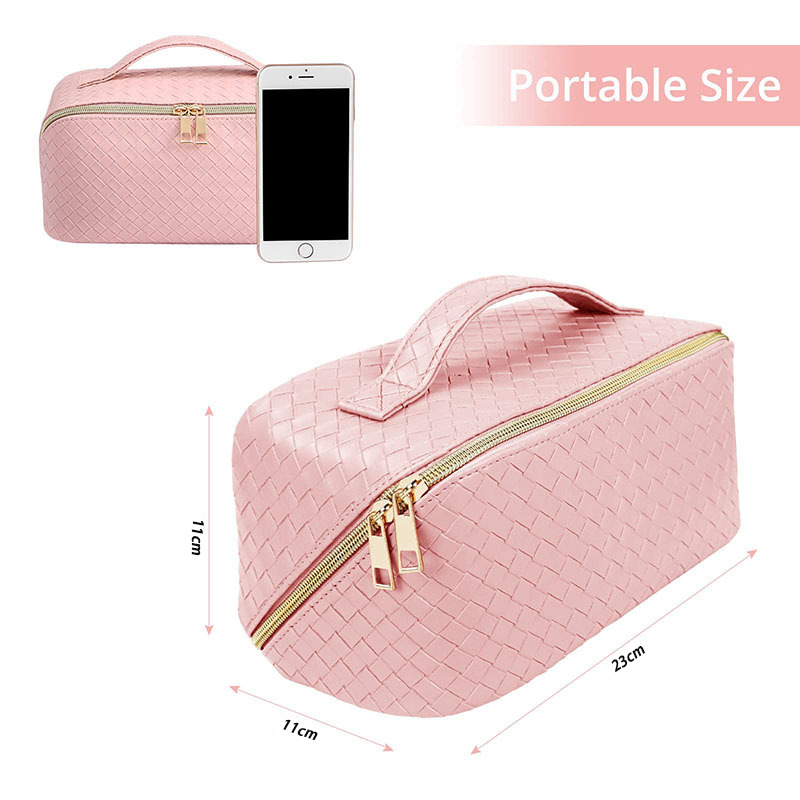 Picture of New PU woven leather plaid embossed portable cosmetic bag large capacity cosmetic storage bag for Amazon