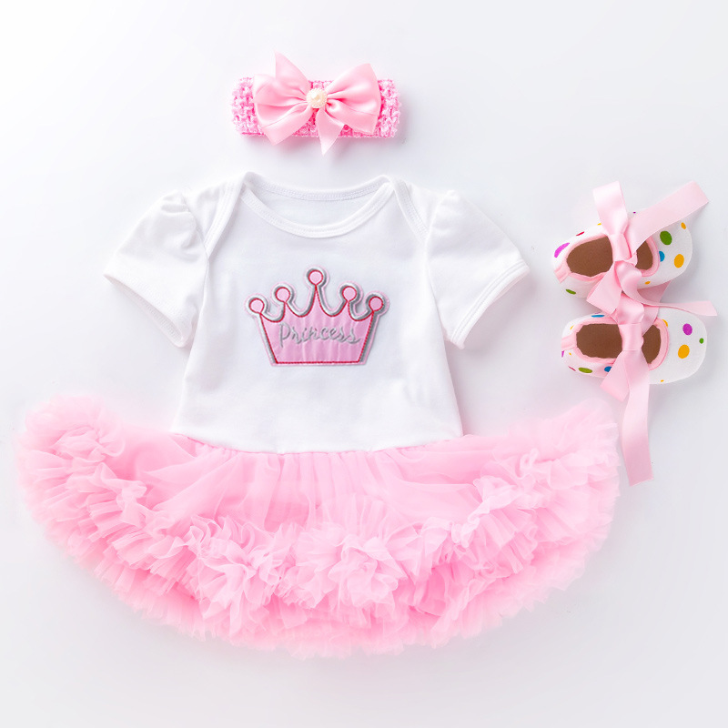 Picture of Summer new baby pink cake ha dress toddler shoes three-piece set 0-2 years old baby girl children's clothing children's skirt wholesale