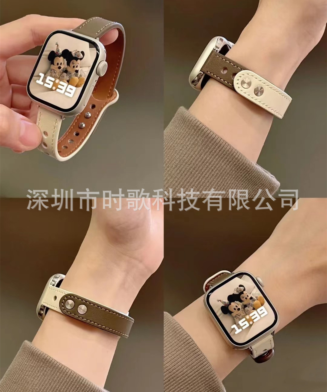 Picture of For Apple Watch Strap Ultra Fine Double Nail Color-matching Real Cowhide Small Barbarian Waist applewatch10 Strap Wholesale
