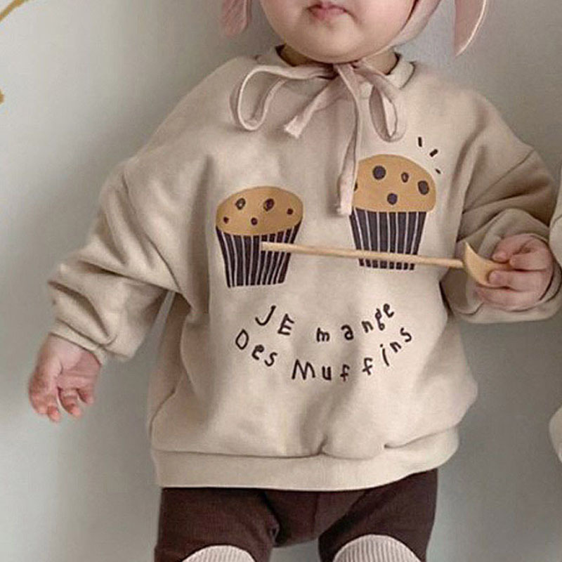 Children's Korean-style Winter New Top for Boys and Girls Ins Western-style Cute Small Cake Printed Fleece Casual Sweat