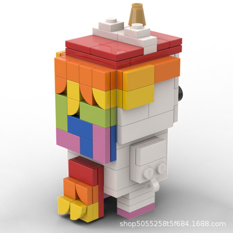 Picture of Moc Compatible with Lego Small Particle Square Head Series Set Insert Toy Rainbow Pony No. 1 Unicorn Model