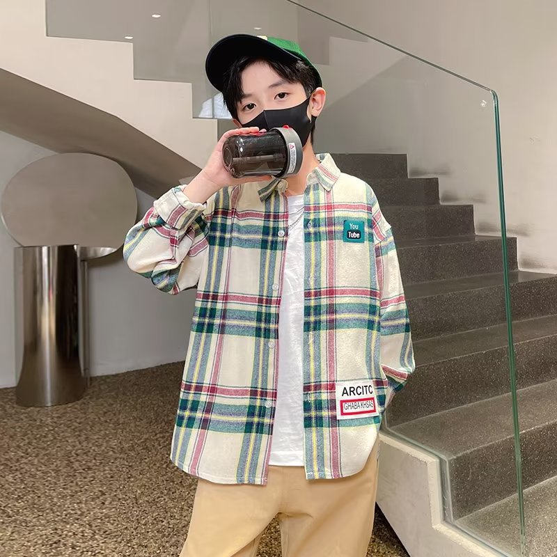 Picture of Children's Wear Long-sleeved Shirt Summer Thin 2024 New Style Plaid Mid-large Children's Printed Casual Shirt Loose Top Trendy