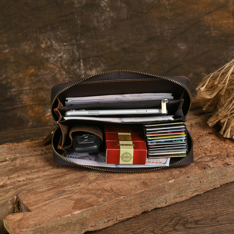 Picture of TikTok Explosions Upgrade and Increase Capacity Genuine Leather Men's Clutch Bag Crazy Horse Leather Cigarette Mobile Phone One-piece Clutch Wallet