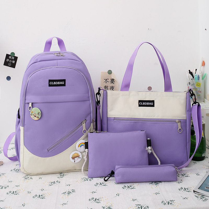 Picture of Schoolbag Female College Student Korean-style Cute Bear Pendant Backpack Senior high school Student Campus Canvas Four-piece Backpack