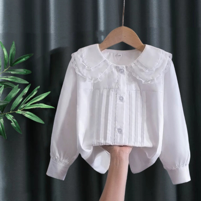 Picture of Shirt lace white girl's bottoming shirt top middle and small children's clothing student long sleeve middle and big children's inner wear overseas