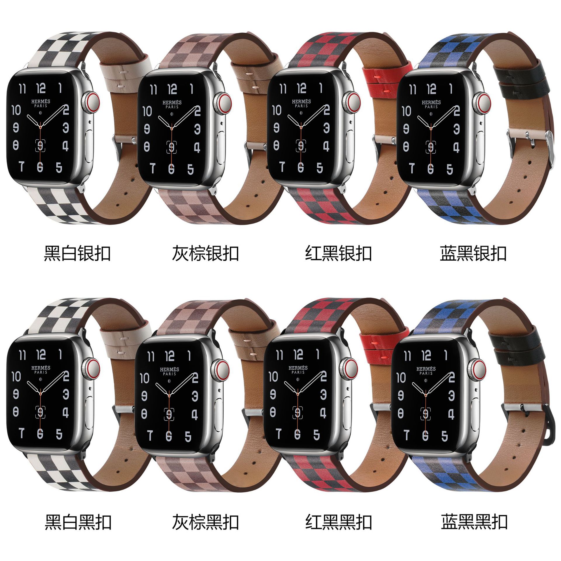 Picture of For Apple Watch Strap Contrast appleiwatchs109846mm Chessboard Plaid Leather Strap Wholesale