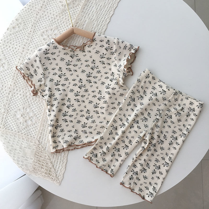 Picture of Children's pajamas Ice Silk Summer New Girls' Outfit Short-sleeved Floral suit Summer Two-piece Set
