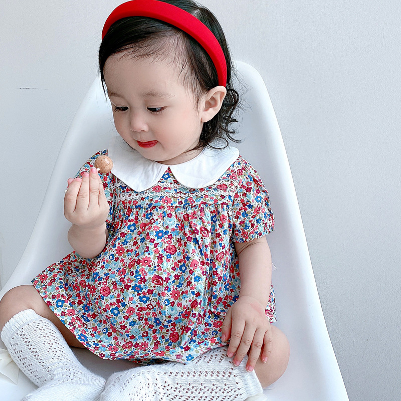 Picture of 2025 Summer Korean Style Floral Baby Short-Sleeved Two-Piece Set Small Cherry Kidsren's Split Shorts Girls' Clothes in Stock