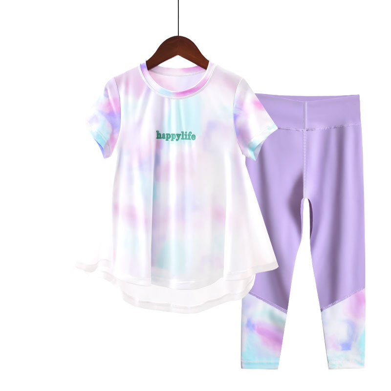 Picture of Girls' Summer Short-Sleeved Pants Jellyfish Suit Quick-Drying Yoga Suit Sunshade Shirt for Middle and Large Children Sports Sun Protection and Breathable