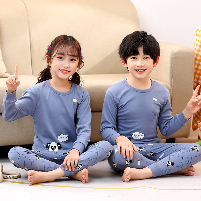 Picture of New Children's Cotton Home Clothes for Boys and Girls Autumn Clothes Large, Medium and Large Children's Middle Collar Thermal Underwear Suit Autumn Clothes Long Johns